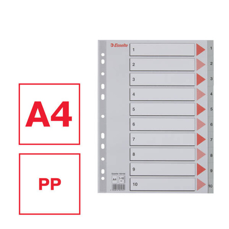 PRZEKŁADKI 1-10 A4 ESSELTE 100105 SZARY PP