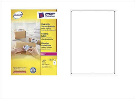 Etykiety wysyłkowe 199.6x289.1mm do adresowania AVERY ZWECKFORM L7167-100 białe 100ark*1szt