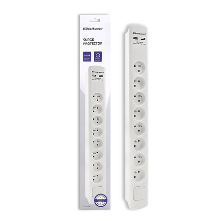 QOLTEC LISTWA ANTYPRZEPIĘCIOWA | 8 GNIAZD | 2XUSB | 1.8M | BIAŁA