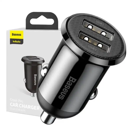 Ładowarka samochodowa BASEUS Grain Pro 4.8A 2x USB (czarna)