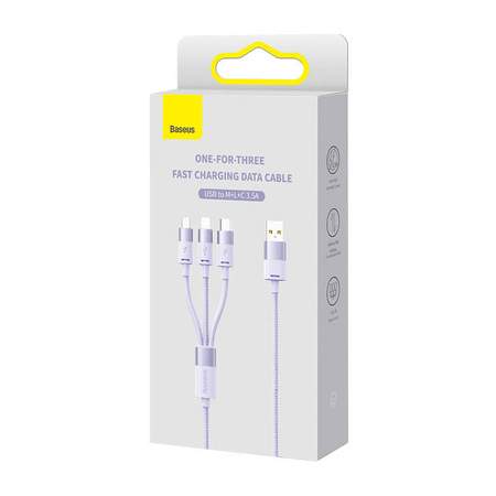 KABEL USB 3W1 BASEUS STARSPEED, USB-C + MICRO USB + LIGHTNING, 3,5A, 1.2M (FIOLETOWY)