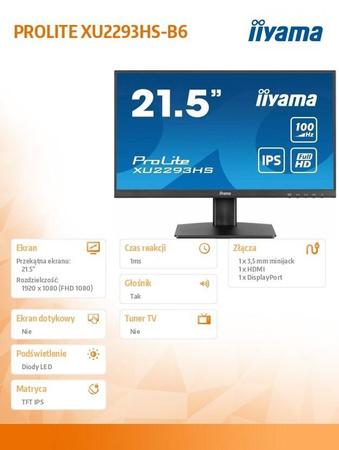 IIYAMA MONITOR 21,5 CALA XU2293HS-B6 IPS/HDMI/DP/SLIM/2X1W