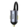 Ładowarka samochodowa Baseus Share Together z przedłużaczem, 3x USB, USB-C, 120W (szara)