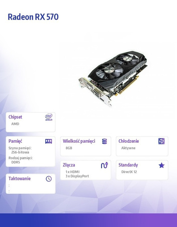 AFOX KARTA GRAFICZNA - RADEON RX 570 8GB GDDR5 256BIT HDMI 3XDP ATX DUAL FAN H5