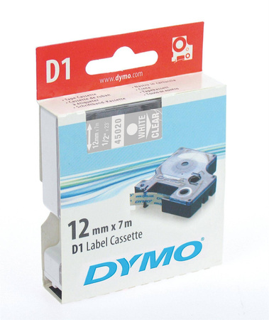TASIEMKA ORYGINALNA KOLOR NADRUKU: BIAŁY/KOLOR TŁA: PRZEZROCZYSTE DYMO S0720600/45020 12MM X 7 M