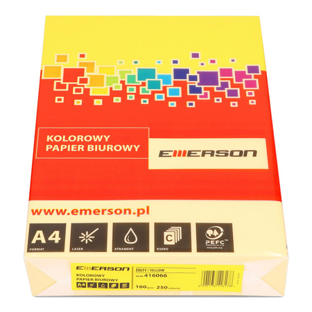 PAPIER KSERO KOLOR A4 EMERSON ŻÓŁTY 160G 250 ARK