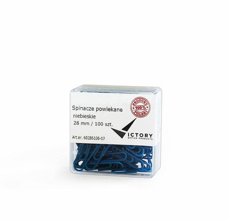 SPINACZE OKRĄGŁE 28MM VICTORY OFFICE PRODUCTS 60286100-07 NIEBIESKIE METALOWEPOWLEKANE W POJEMNIKU PLASTIKOWYM 100SZT