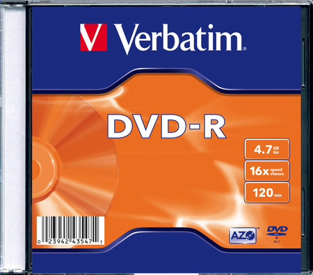 VERBATIM DVD-R, MATT SILVER, 43547, 4.7GB, 16X, SLIM BOX, 1 KS, BEZ MOŻLIWOŚCI NADRUKU, 12CM, DO ARCHIWIZACJI DANYCH