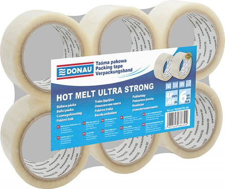 TAŚMA PAKOWA HOT MELT 48MMX66M DONAU TRANSPARENTNA 50MIC