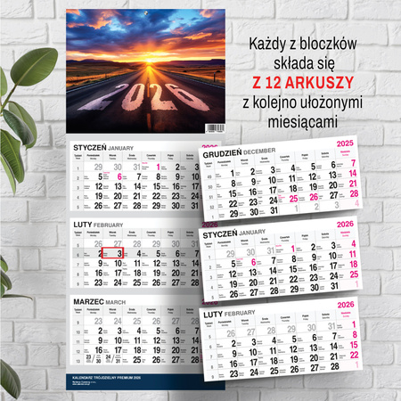 KALENDARZ WISZĄCY TRÓJDZIELNY O-PRESS ROK 2026 DROGA
