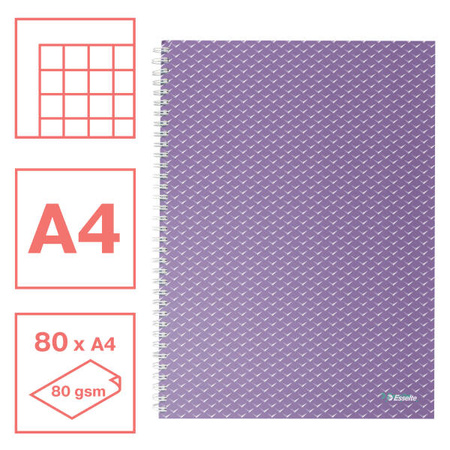 KOŁONOTATNIK A4 ESSELTE COLOUR'BREEZE 628479 LAWENDOWY W KRATKĘ KARTON 80KART