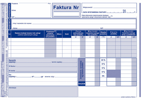 DRUK AKCYDENSOWY FA DLA PROWADZĄCYCH SPRZEDAŻ W CENACH NETTO A5 MICHALCZYK I PROKOP ORYGINAŁ + KOPIA 80 KART. 