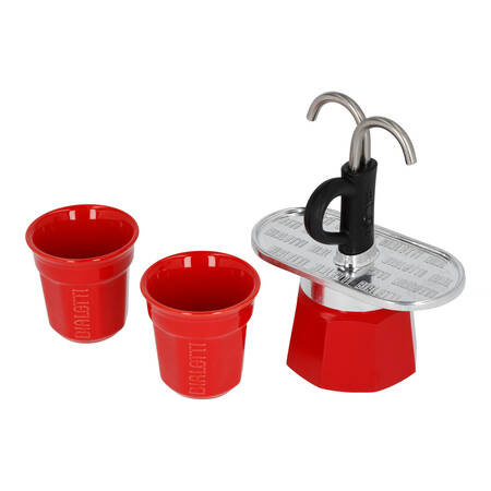 KAWIARKA BIALETTI MINI EXPRESS 2TZ CZERWONA + 2 FILIŻANKI