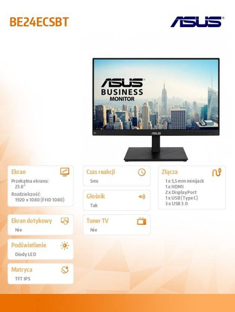 ASUS MONITOR 23,8 CALI BE24ECSBT BK/5MS/EU/DP+HDMI+TYPEC+USB+SPEAKER