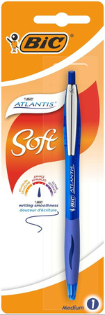 DŁUGOPIS AUTOMATYCZNY Z METALOWYM KLIPEM Z GUMOWYM UCHWYTEM BIC ATLANTIS SOFT 8031246 NIEBIESKI 1.0MM NIEBIESKA OBUDOWA 1SZT BLISTER