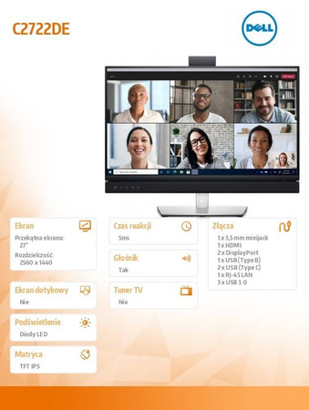 DELL MONITOR C2722DE 27 CALI LED 2560X1440 HDMI/DP/CAMERA