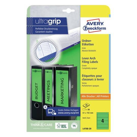 ETYKIETY SAMOPRZYLEPNE 61X192MM NA SEGREGATORY AVERY ZWECKFORM L4768-20 ZIELONE 20ARK*4SZT