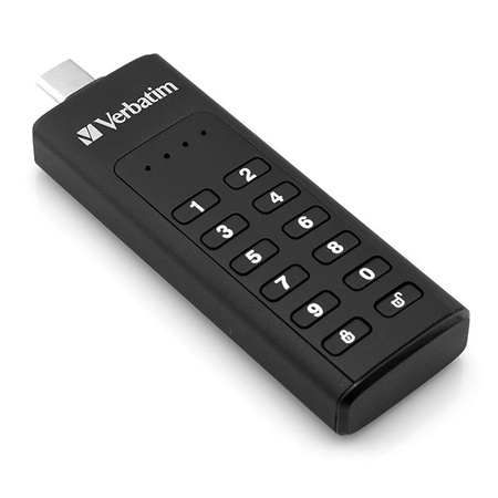 VERBATIM USB FLASH DISK, USB 3.0, 128GB, KEYPAD SECURE, CZARNY, 49432, USB C, 256BITOWE SZYFROWANIE AES, LED