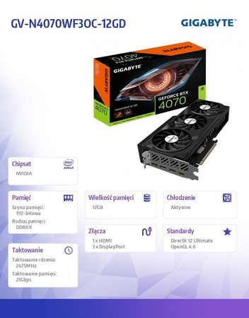 GIGABYTE KARTA GRAFICZNA GEFORCE RTX 4070 WINDFORCE 12GB GDDR6X 192BIT 3DP/HDMI