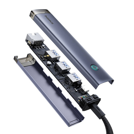 HUB 4W1 BASEUS ULTRAJOY USB-A&USB-C DO 3XUSB3.0+USB-C+RJ45 (SZARY)