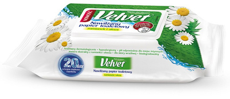 PAPIER TOALETOWY NAWILŻANY VELVET RUMIANEK & ALOES BIAŁY 48 SZT
