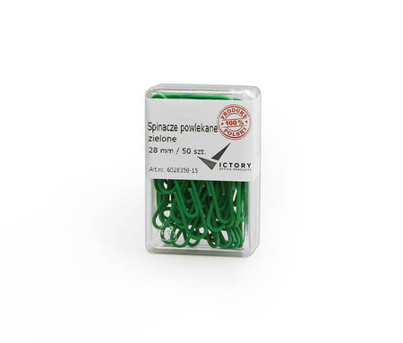 SPINACZE OKRĄGŁE 28MM VICTORY OFFICE PRODUCTS 6028350-15 ZIELONE METALOWEPOWLEKANE W POJEMNIKU PLASTIKOWYM 50SZT