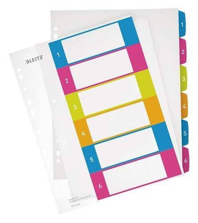 Przekładki 1-6 A4 LEITZ WOW numeryczne 12420000 plastikowe