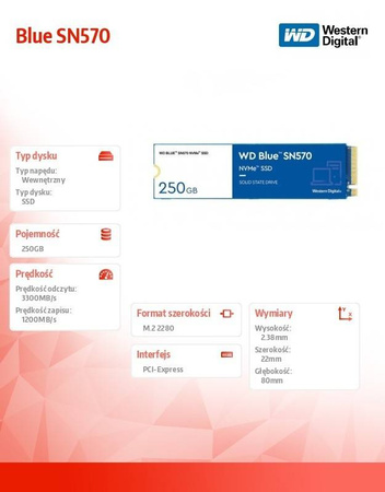 WESTERN DIGITAL DYSK SSD BLUE 250GB SN570 2280 NVME M.2 GEN3
