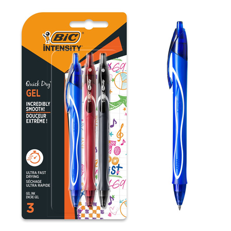 DŁUGOPIS ŻELOWY BIC INTENSITY QUICK DRY 949895 MIX 0.7MM BLISTER 3SZT