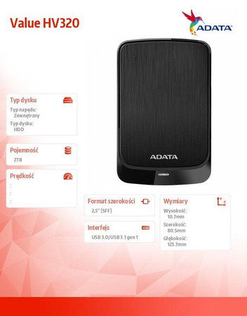 ADATA DASHDRIVE HV320 2TB USB3.1 BLACK
