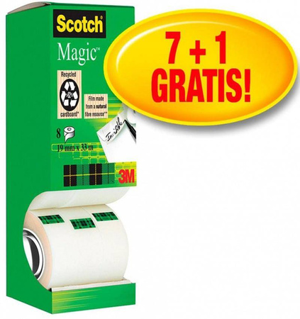 TAŚMA BIUROWA 19MMX33M 3M SCOTCH® MAGIC™ 9-1933R8 MATOWA 7+1SZT