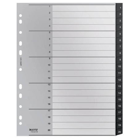 PRZEKŁADKI 1-20 A4 LEITZ RECYCLE 12110000 CZARNY PP