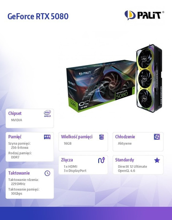PALIT KARTA GRAFICZNA GEFORCE RTX 5080 GAMEROCK OC 16GB GDDR7 256BIT 3DP/HDMI