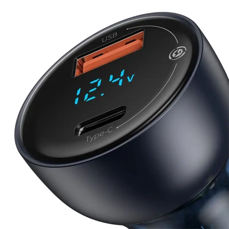 Ładowarka samochodowa Baseus Particular Digital Display z wyświetlaczem, USB + USB-C, QC3.0+PD, 5A, 65W (szara)