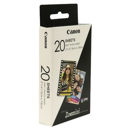 Canon ZINK Photo Paper, ZINK, foto papier, bez marginesu typ połysk, Zero Ink typ 3214C002, biały, 5x7,6cm, 2x3", 20 szt., termo,C