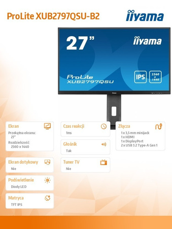 IIYAMA MONITOR 27 CALI XUB2797QSN-B2 IPS,QHD,USB-C DOCK,HDMI /5Y/