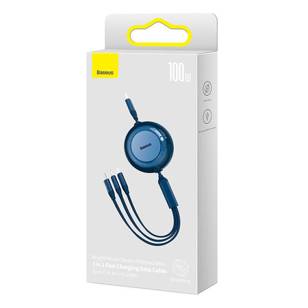 KABEL USB-C 3W1 BASEUS BRIGHT MIRROR 4, MICRO USB / LIGHTNING / USB-C, 100W / 3.5A, 1.1M (NIEBIESKI)