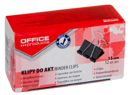 KLIPY 15MM OFFICE PRODUCTS CZARNE 12SZT