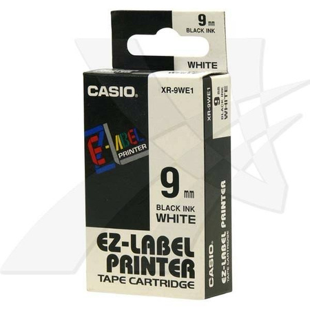CASIO ORYGINALNY TAŚMA DO DRUKAREK ETYKIET, CASIO, XR-9WE1, CZARNY DRUK/BIAŁY PODKŁAD, NIELAMINOWANY, 8M, 9MM