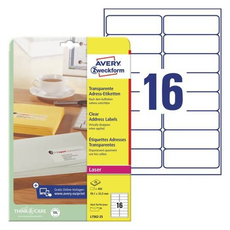 ETYKIETY SAMOPRZYLEPNE 99.1X33.9MM DO ADRESOWANIA AVERY ZWECKFORM L7562-25 BIAŁE 25ARK*16SZT