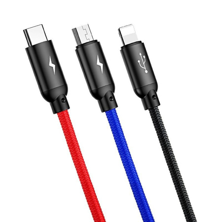 KABEL USB BASEUS 3W1 USB-C / LIGHTNING / MICRO 3,5A 0,3M (CZARNY)