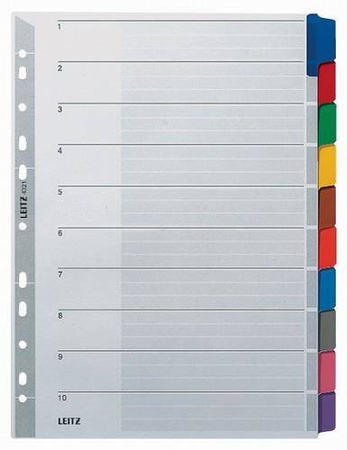 Przekładki A4 LEITZ 43210000 10 kolorów kartonowe 160g/m2