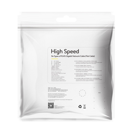 Płaski kabel sieciowy Baseus High Speed, Ethernet RJ45, Gigabit, Cat.6, 1m (czarny)