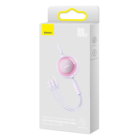 KABEL USB-C 3W1 BASEUS BRIGHT MIRROR 4, MICRO USB / LIGHTNING / USB-C, 100W / 3.5A, 1.1M (FIOLETOWY)