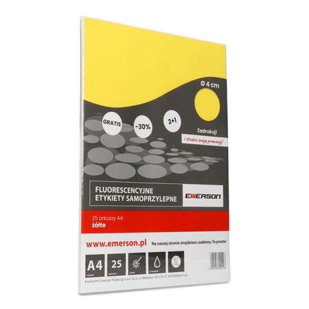 ETYKIETY SAMOPRZYLEPNE 40MM KÓŁKA EMERSON ŻÓŁTE 25ARK.