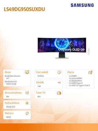SAMSUNG MONITOR GAMINGOWY ODYSSEY 49 CALI LS49DG950SUXDU