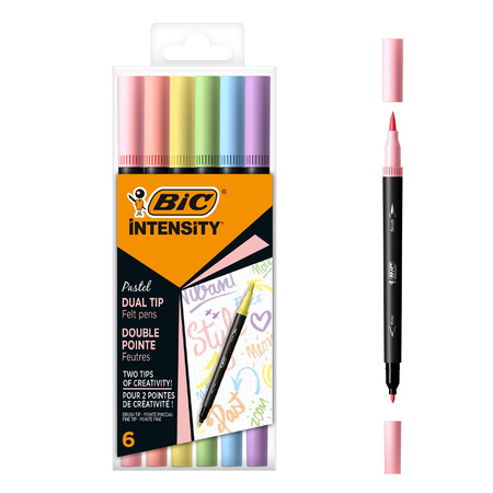 PISAKI DWUSTRONNE BIC INTENSITY DUAL TIP PASTEL 503826 MIX*6