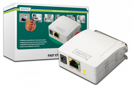 DIGITUS SERWER WYDRUKU FAST ETHERNET 1-PORT 1XLPT, 1XRJ-45