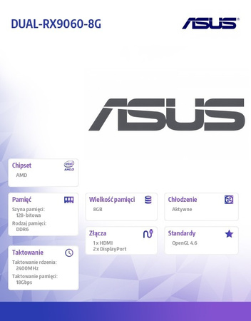 ASUS KARTA GRAFICZNA DUAL RADEON RX 9060 8GB GDDR6 HDMI/2DP