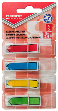 ZAKŁADKI INDEKSUJĄCE FOLIOWE 12X43MM OFFICE PRODUCTS STRZAŁKI MIX KOLORÓW 4X24 SZT